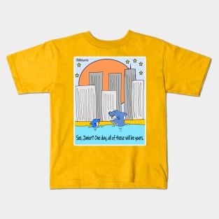 Sharks Funny Satirical Cartoon On Climate Change Kids T-Shirt